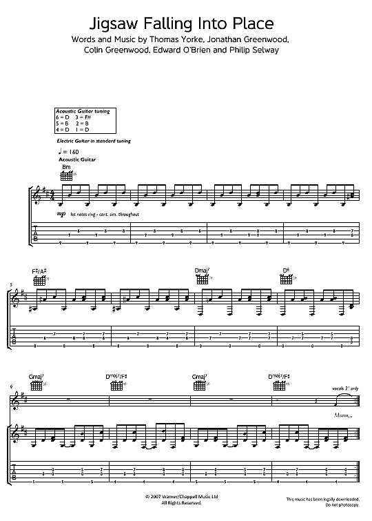 Jigsaw Falling Into Place Gitarre TAB PDF Noten von Radiohead in H Moll fbd32537
