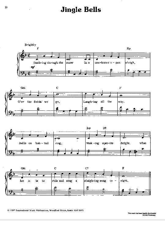 Jingle Bells Klavier, Gesang & Gitarre PDF Noten von James Pierpont