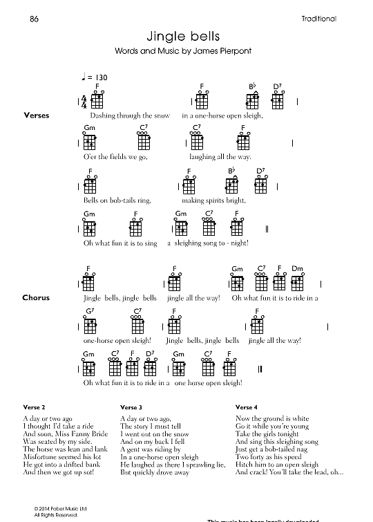 Jingle Bells Ukulele Chord Songbook PDF Noten von James Pierpont in F