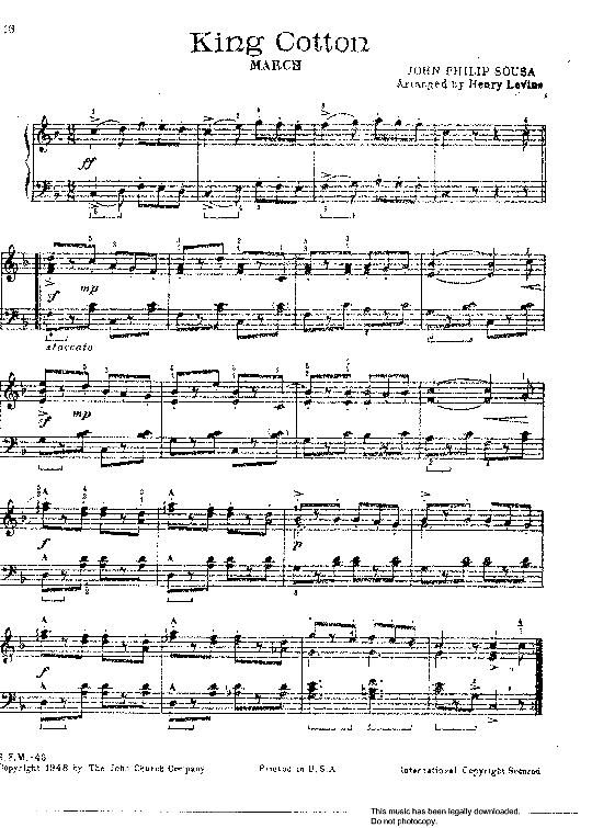 King Cotton March Klavier Solo PDF Noten von John Philip Sousa in F Dur fbd35863