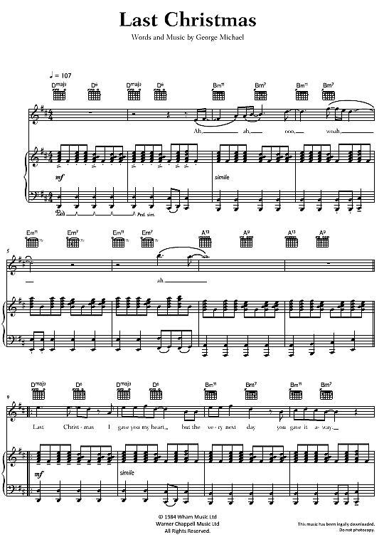 Last Christmas Klavier, Gesang & Gitarre PDF Noten von Wham! in D Dur fbd37689