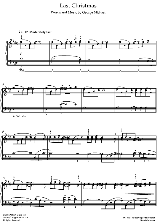 Last Christmas Klavier Solo PDF Noten von Wham! in D Dur fbd35305