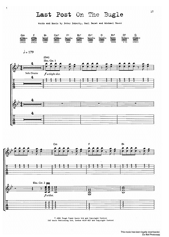 Last Post On The Bugle Gitarre TAB PDF Noten von The Libertines in G