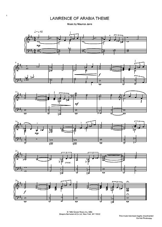 lawrence of arabia theme klavier solo maurice jarre