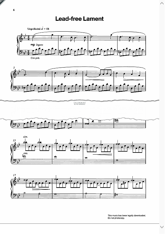 Leadfree Lament Klavier Solo PDF Noten von Pam Wedgwood in G Moll