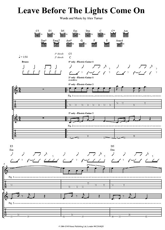 Leave Before The Lights Come On Gitarre TAB PDF Noten von Arctic