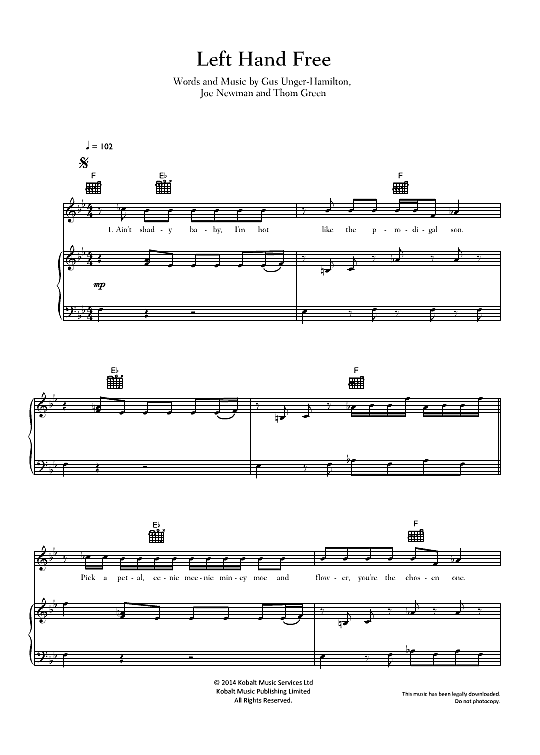 Left Hand Free Klavier, Gesang & Gitarre PDF Noten von AltJ in fbd