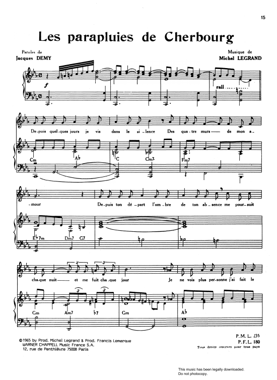 Les Parapluies De Cherbourg a.k.a. The Umbrellas Of Cherbourg Klavier, Gesang & Gitarre PDF Noten