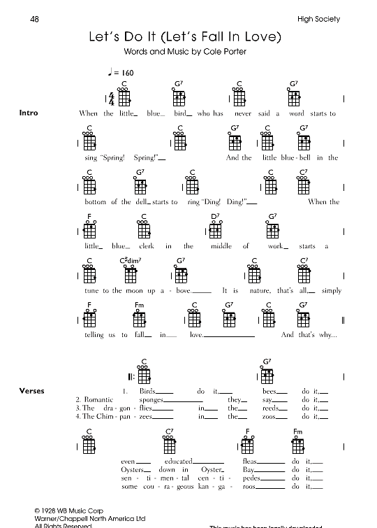 Let s Do It Let s Fall In Love Ukulele Chord Songbook PDF Noten von