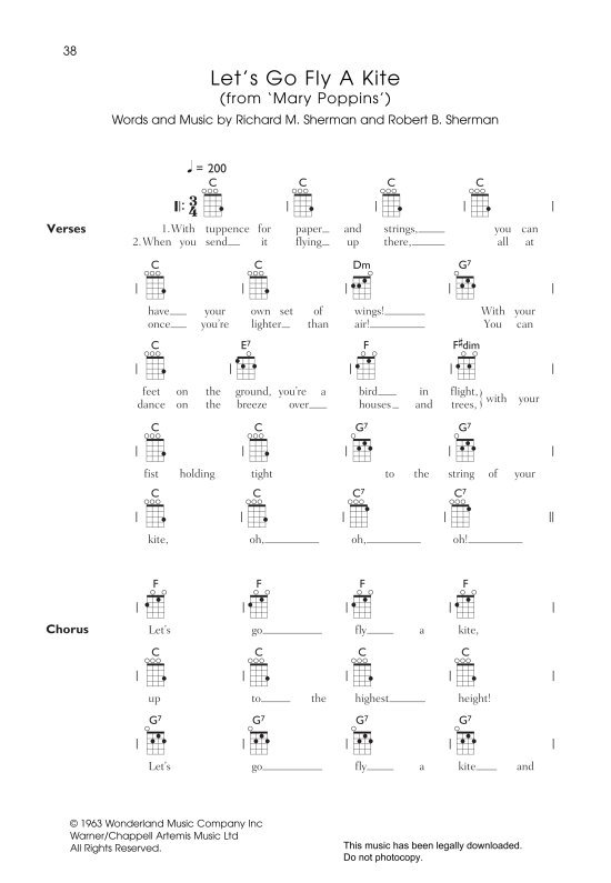 Let s Go Fly A Kite from Mary Poppins Ukulele Chord Songbook PDF Noten von Richard M. Sherman C