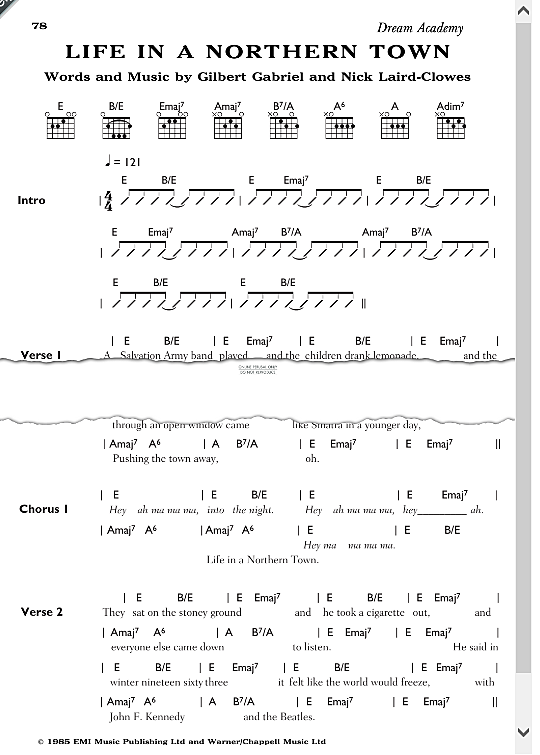 life in a northern town songbook mit akkorden the dream academy