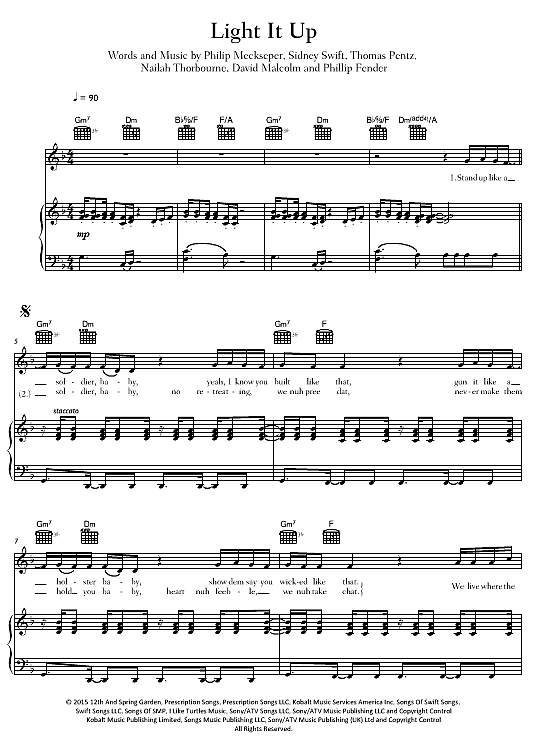 Light It Up Klavier, Gesang & Gitarre PDF Noten von Major Lazer in D