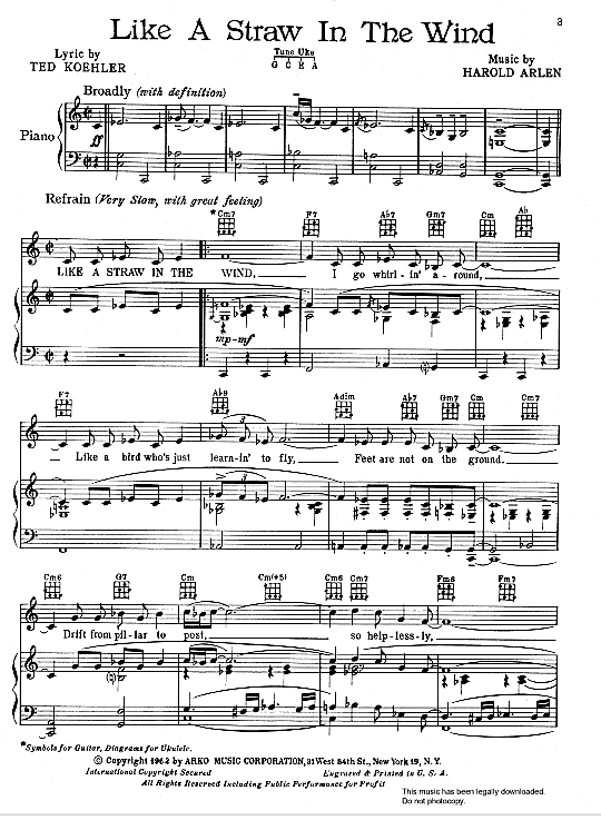 Like A Straw In The Wind Klavier, Gesang & Gitarre PDF Noten von