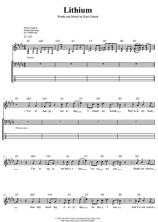 Lithium Bass Tab PDF Noten von Nirvana in fbd460
