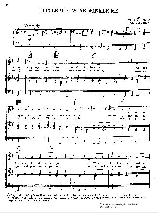 Little Ole Wine Drinker Me Klavier, Gesang & Gitarre PDF Noten von