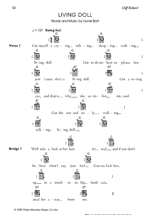 Living Doll Ukulele Chord Songbook PDF Noten von Cliff Richard in G Dur fbd39605