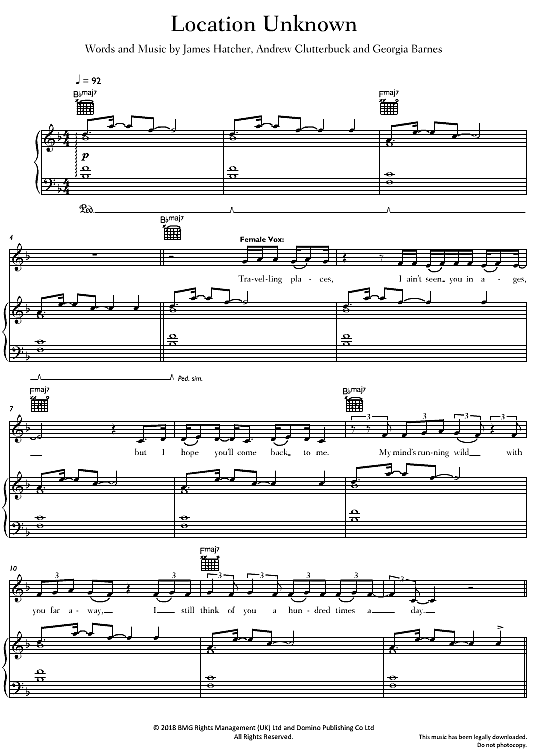 Location Unknown Klavier Gesang Gitarre PDF Noten von HONNE in F Location Unknown Klavier Gesang Gitarre PDF Noten von HONNE in F