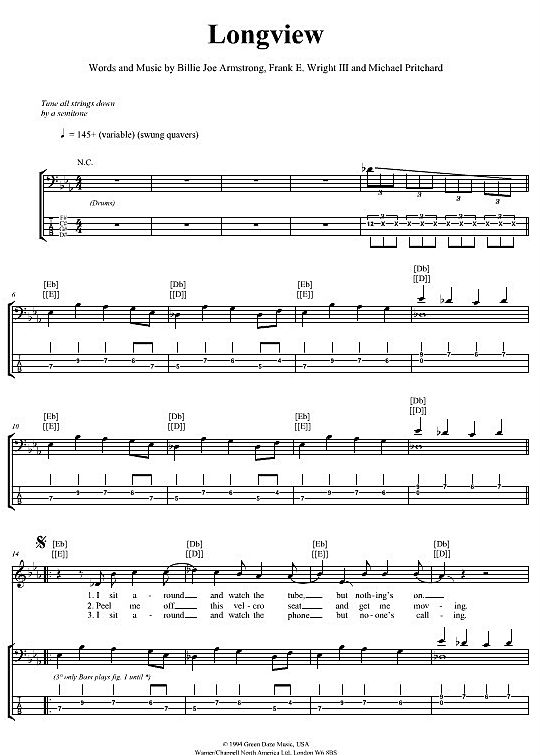 Longview Bass Tab PDF Noten von Green Day in fbd234