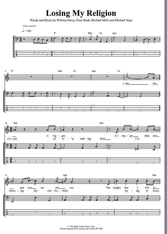 Losing My Religion Bass Tab Pdf Noten Von R E M In Fbd 671
