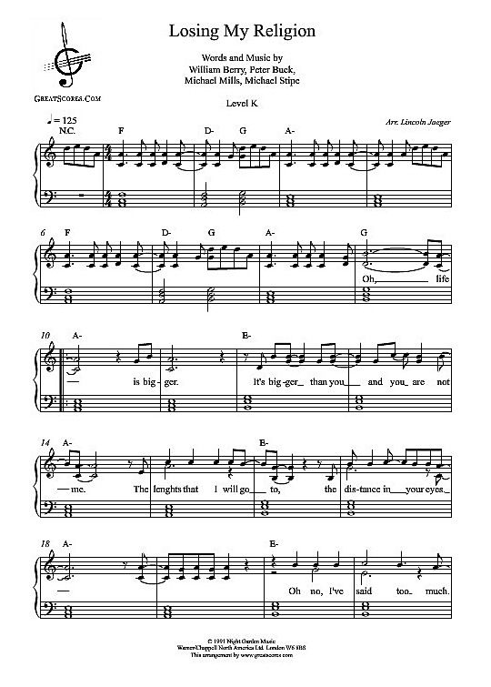 Losing My Religion Klavier Solo PDF Noten von R.E.M. in fbd12218