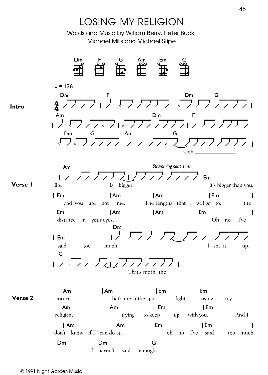 losing my religion ukulele chord songbook r.e.m.