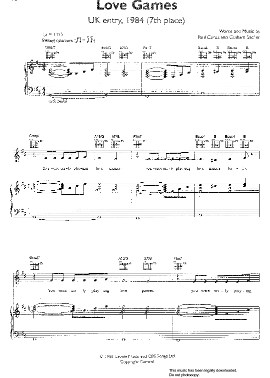 Love Games Klavier, Gesang & Gitarre PDF Noten von Belle and the