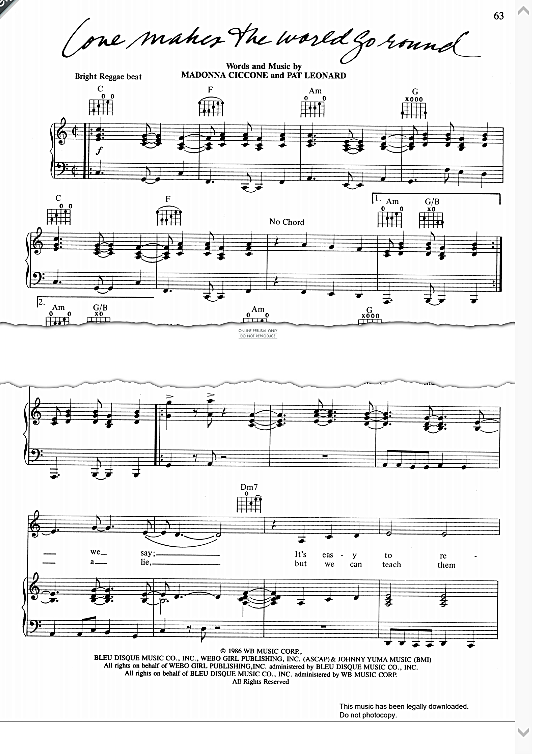 Love Makes The World Go Round Klavier, Gesang & Gitarre PDF Noten von Madonna in C Dur Love Makes The World Go Round Klavier, Gesang & Gitarre PDF Noten von Madonna in C Dur