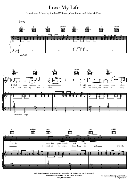 Love My Life Klavier Gesang Gitarre Pdf Noten Von Robbie Williams In G Moll Fbd