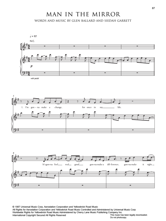Man In The Mirror Klavier, Gesang & Gitarre PDF Noten von Michael