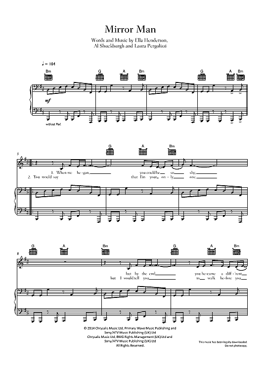 Mirror Man Klavier, Gesang & Gitarre PDF Noten von Ella Henderson in