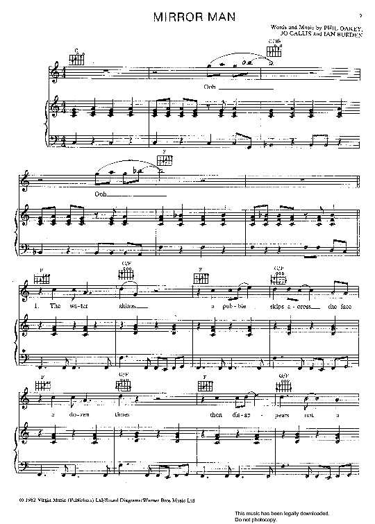 Mirror Man Klavier, Gesang & Gitarre PDF Noten von The Human League