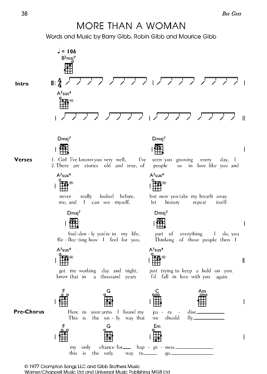 More Than A Woman Ukulele Chord Songbook PDF Noten von The Bee Gees in B Dur fbd39403
