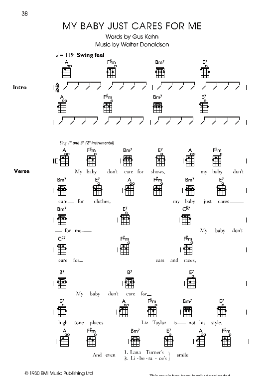 My Baby Just Cares For Me Ukulele Chord Songbook PDF Noten von Nina