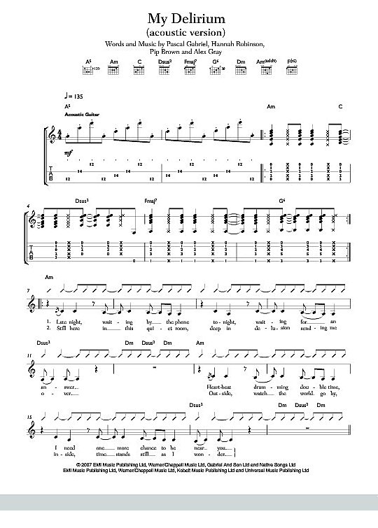 My Delirium Gitarre TAB - PDF Noten von Ladyhawke in A Moll - fbd-6318