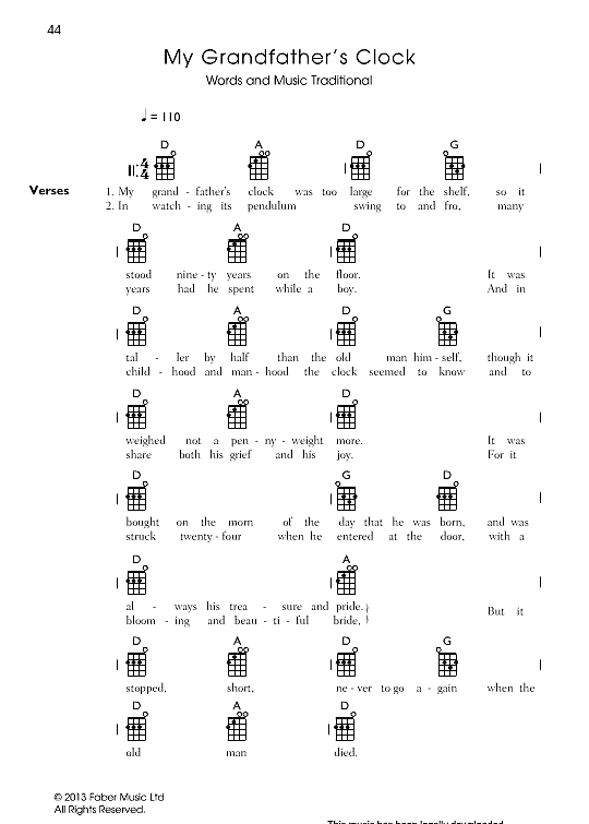 My Grandfather s Clock Ukulele Chord Songbook PDF Noten von Henry Clay Work in D Dur fbd38998