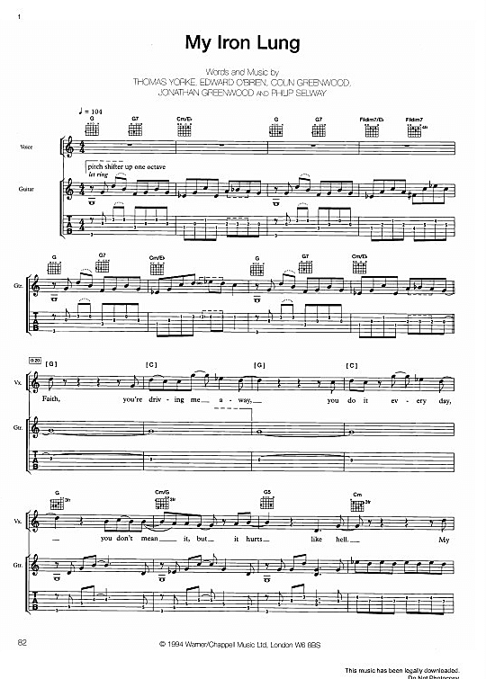 My Iron Lung Gitarre TAB PDF Noten von Radiohead in C Dur fbd1555
