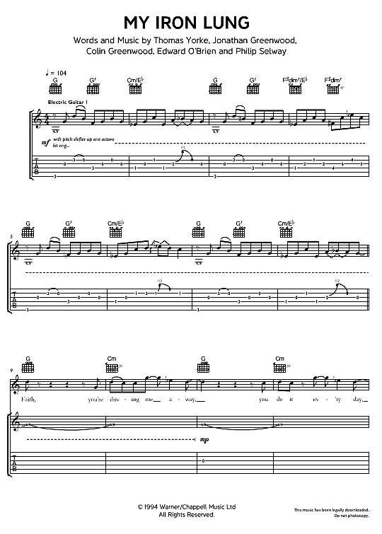 My Iron Lung Gitarre TAB PDF Noten von Radiohead in C Dur fbd32610