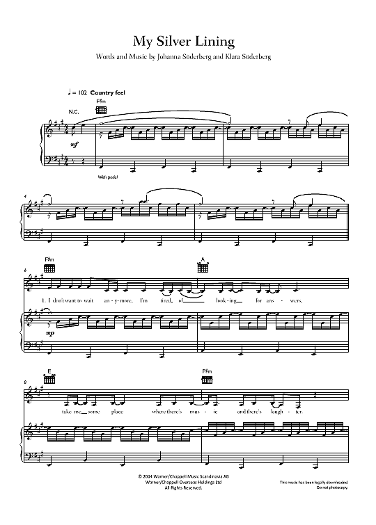 My Silver Lining Klavier, Gesang & Gitarre PDF Noten von First Aid