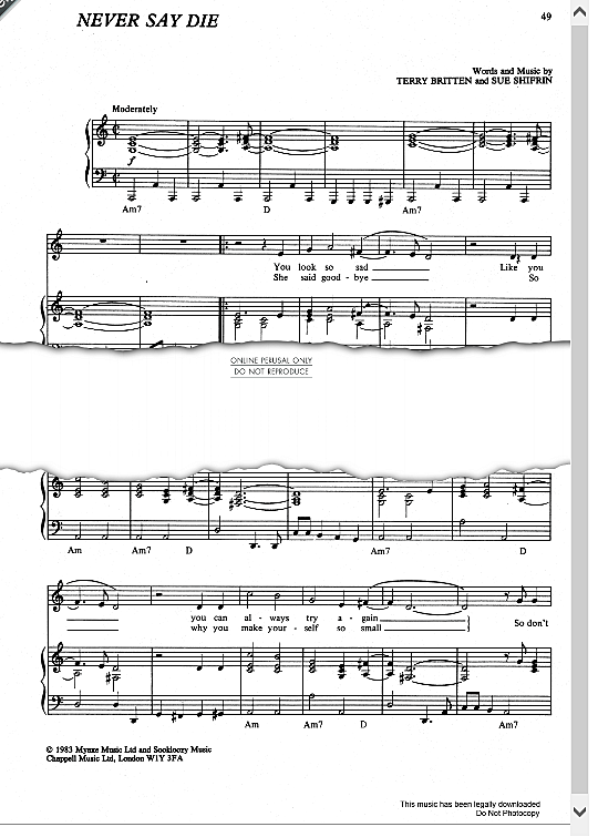 Never Say Die Give A Little Bit More Klavier, Gesang & Gitarre PDF Noten von Cliff Richard in A