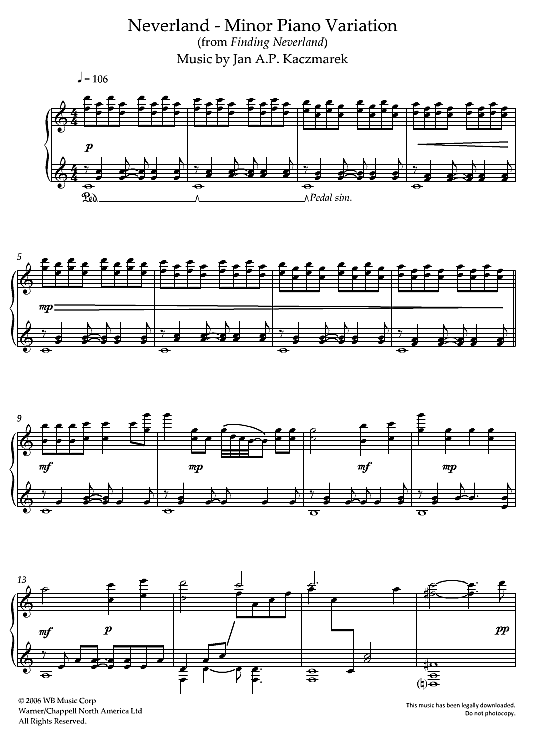 neverland minor piano variation klavier solo jan a.p. kaczmarek