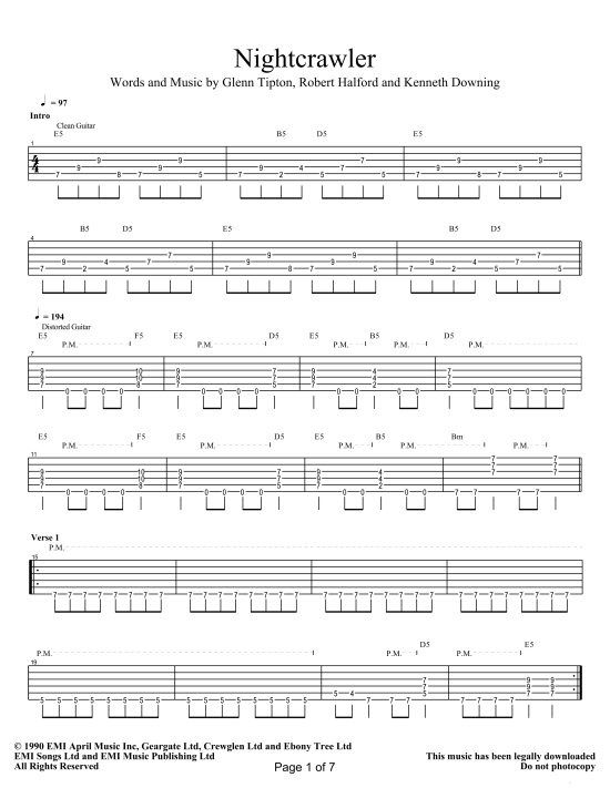 Night Crawler Gitarre TAB PDF Noten von Judas Priest in fbd6293