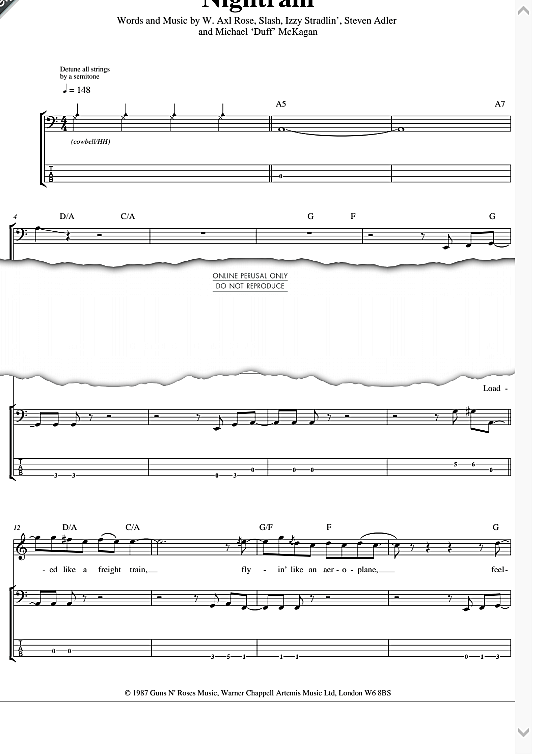 Nightrain Bass Tab PDF Noten von Guns N Roses in C Dur fbd3286