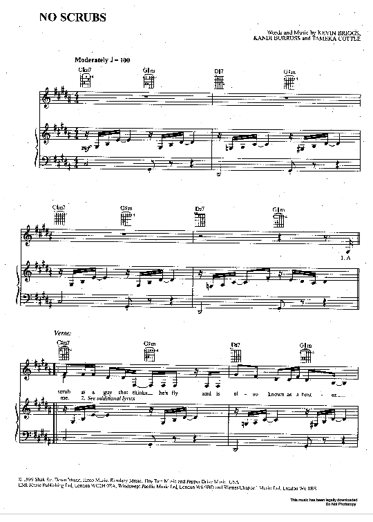 No Scrubs Klavier, Gesang & Gitarre PDF Noten von TLC in Gm fbd5736