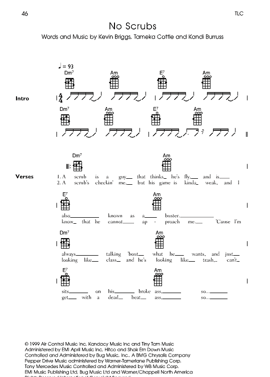 No Scrubs Ukulele Chord Songbook PDF Noten von Kevin Briggs, Kandi