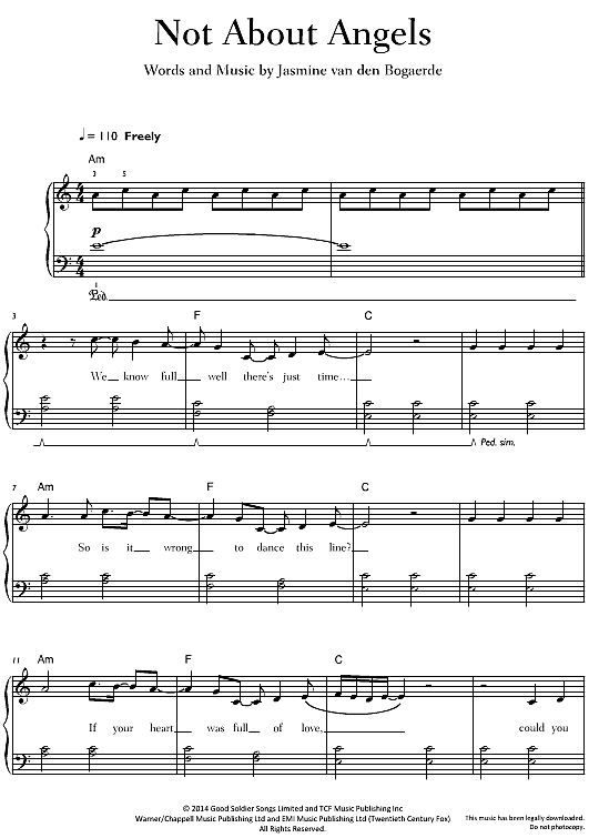 Not About Angels Klavier einfach - PDF Noten von Birdy in A Moll - fbd ...