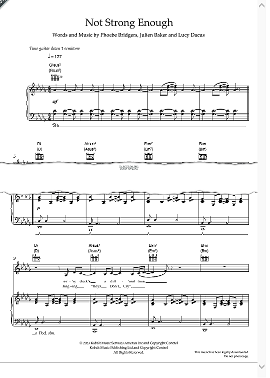 Not Strong Enough Klavier, Gesang & Gitarre PDF Noten von Boygenius