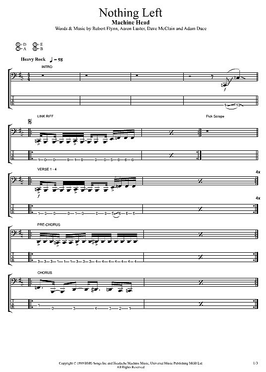 Nothing Left Bass Tab PDF Noten von Machine Head in H Moll fbd13778