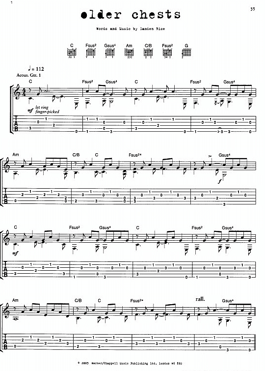 Older Chests Gitarre TAB PDF Noten von Damien Rice in C Dur fbd2282