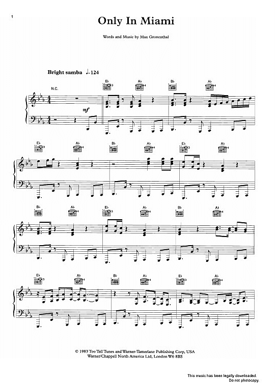 Only In Miami Klavier, Gesang & Gitarre PDF Noten von Bette Midler in