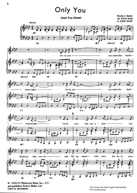 Only You And You Alone Klavier, Gesang & Gitarre PDF Noten von The